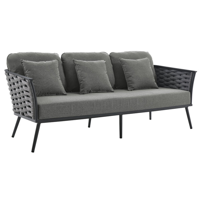 Stance 4 Piece Outdoor Patio Aluminum Sectional Sofa Set in Gray Charcoal, EEI-3161-GRY-CHA-SET