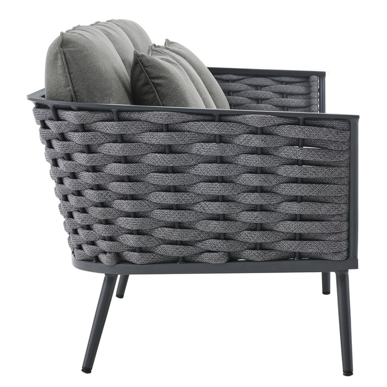 Stance 4 Piece Outdoor Patio Aluminum Sectional Sofa Set in Gray Charcoal, EEI-3161-GRY-CHA-SET