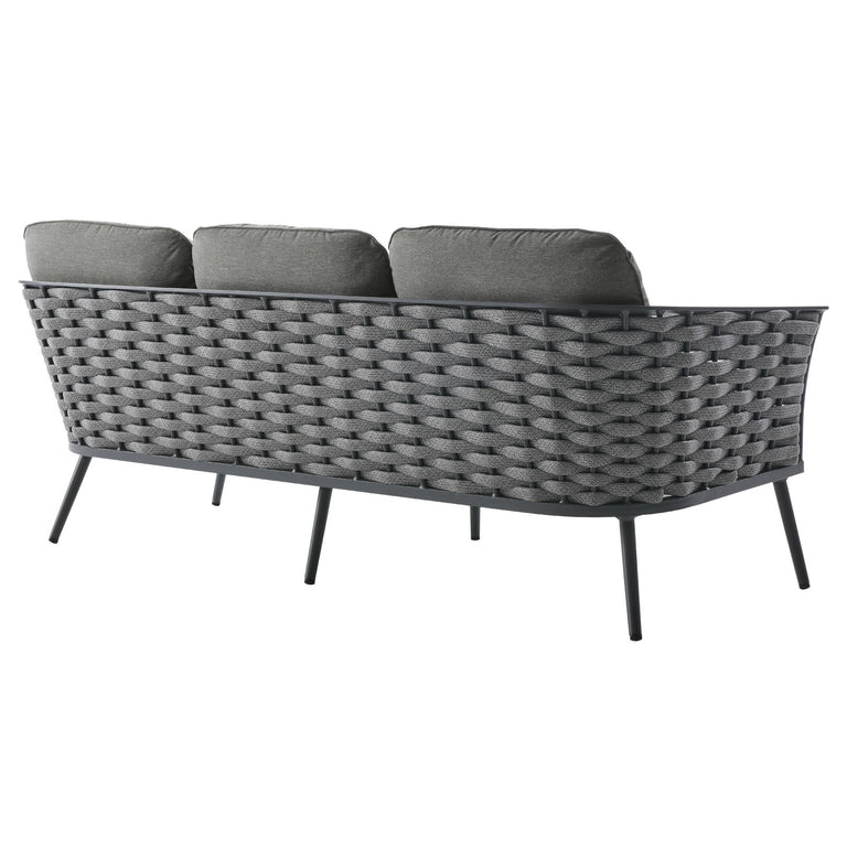Stance 4 Piece Outdoor Patio Aluminum Sectional Sofa Set in Gray Charcoal, EEI-3161-GRY-CHA-SET