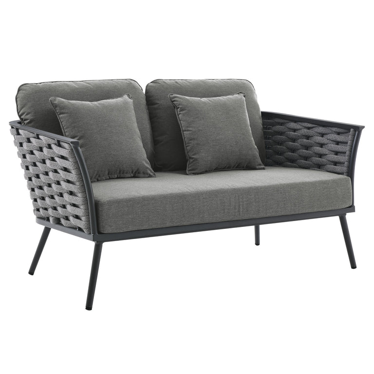 Stance 4 Piece Outdoor Patio Aluminum Sectional Sofa Set in Gray Charcoal, EEI-3161-GRY-CHA-SET