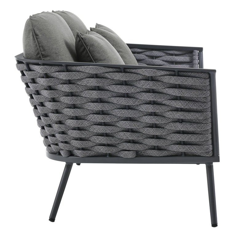 Stance 4 Piece Outdoor Patio Aluminum Sectional Sofa Set in Gray Charcoal, EEI-3161-GRY-CHA-SET