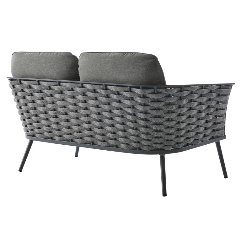 Stance 4 Piece Outdoor Patio Aluminum Sectional Sofa Set in Gray Charcoal, EEI-3161-GRY-CHA-SET
