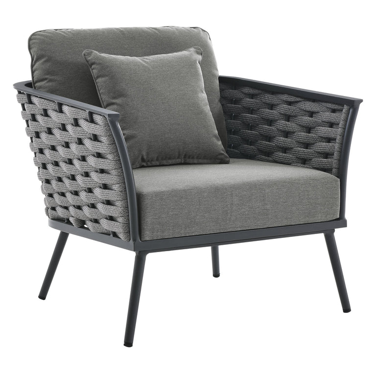 Stance 4 Piece Outdoor Patio Aluminum Sectional Sofa Set in Gray Charcoal, EEI-3161-GRY-CHA-SET