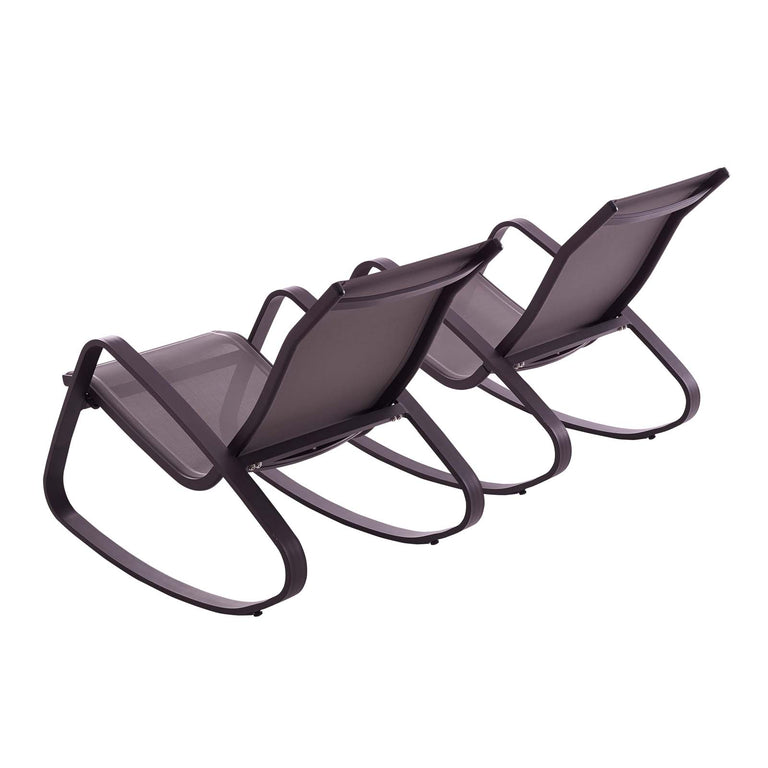 Traveler Rocking Lounge Chair Outdoor Patio Mesh Sling Set of 2 in Black Black, EEI-3180-BLK-BLK-SET