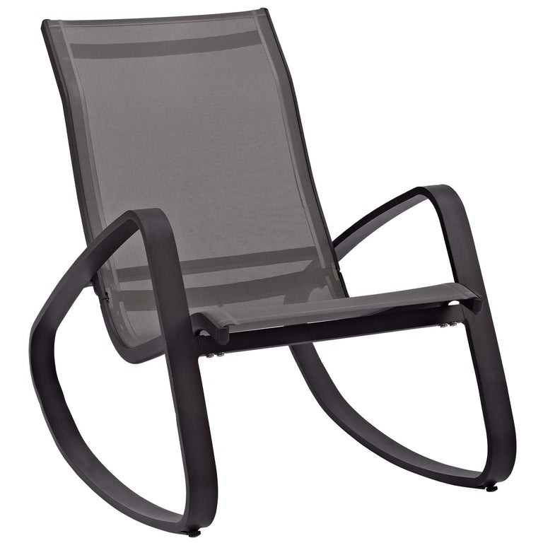 Traveler Rocking Lounge Chair Outdoor Patio Mesh Sling Set of 2 in Black Black, EEI-3180-BLK-BLK-SET