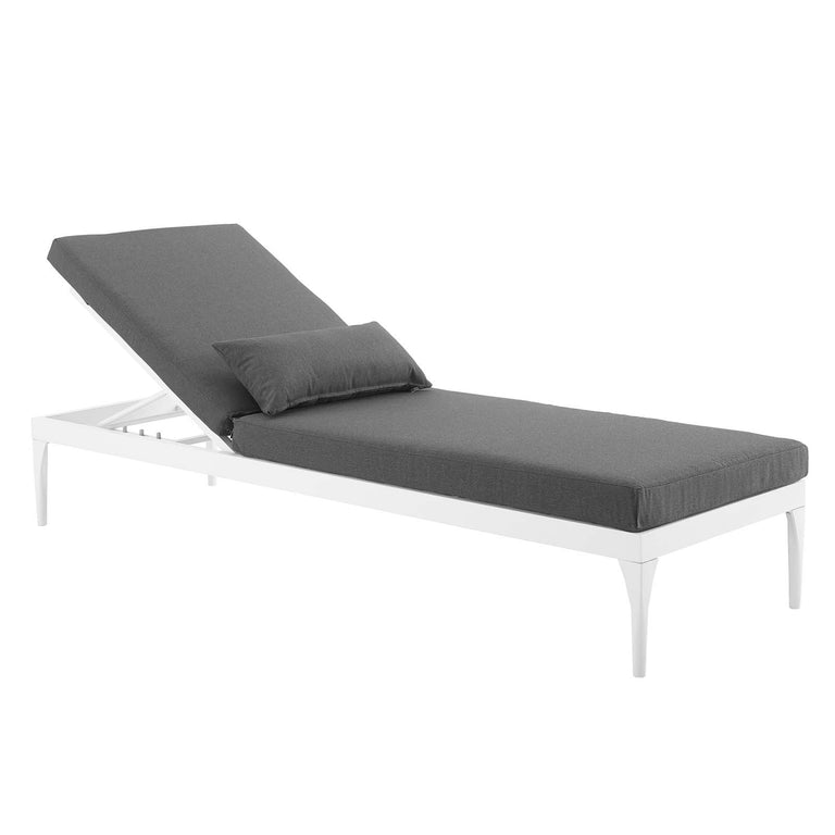 Perspective Cushion Outdoor Patio Chaise Lounge Chair in White Charcoal, EEI-3301-WHI-CHA
