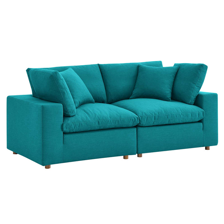 Commix Down Filled Overstuffed 2 Piece Sectional Sofa Set in Teal, EEI-3354-TEA