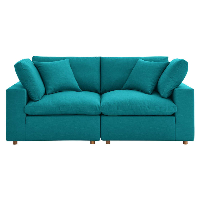 Commix Down Filled Overstuffed 2 Piece Sectional Sofa Set in Teal, EEI-3354-TEA