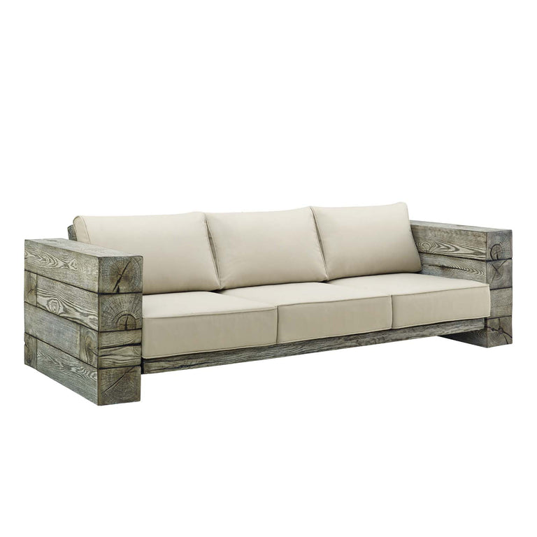 Manteo Rustic Coastal Outdoor Patio Sunbrella®  Sofa in Light Gray Beige, EEI-3565-LGR-BEI