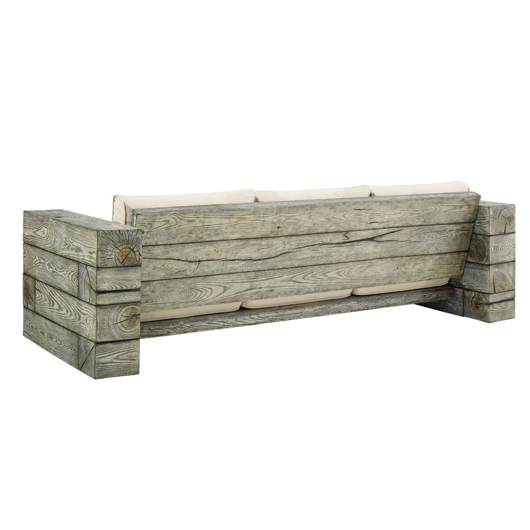 Manteo Rustic Coastal Outdoor Patio Sunbrella®  Sofa in Light Gray Beige, EEI-3565-LGR-BEI