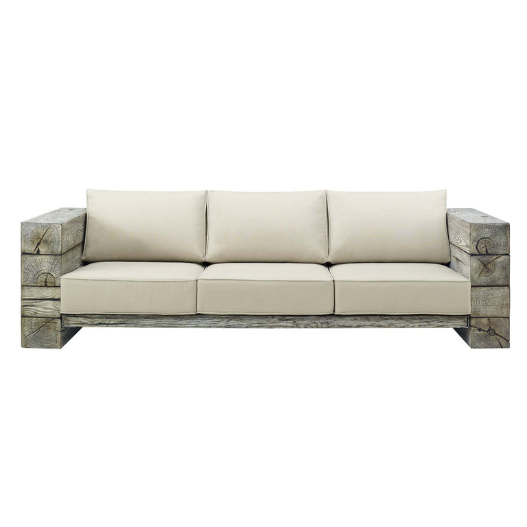 Manteo Rustic Coastal Outdoor Patio Sunbrella®  Sofa in Light Gray Beige, EEI-3565-LGR-BEI