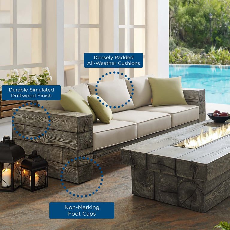 Manteo Rustic Coastal Outdoor Patio Sunbrella®  Sofa in Light Gray Beige, EEI-3565-LGR-BEI