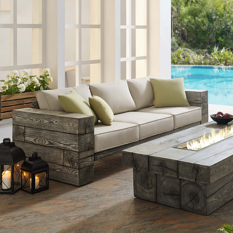 Manteo Rustic Coastal Outdoor Patio Sunbrella®  Sofa in Light Gray Beige, EEI-3565-LGR-BEI