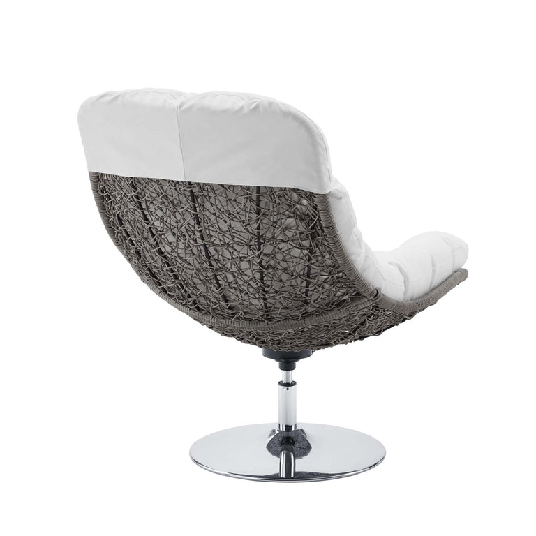 Brighton Wicker Rattan Outdoor Patio Swivel Lounge Chair in Light Gray White, EEI-3616-LGR-WHI
