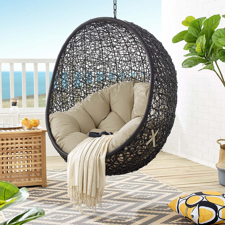 Encase Sunbrella® Fabric Swing Outdoor Patio Lounge Chair Without Stand in Black Beige, EEI-3635-BLK-BEI