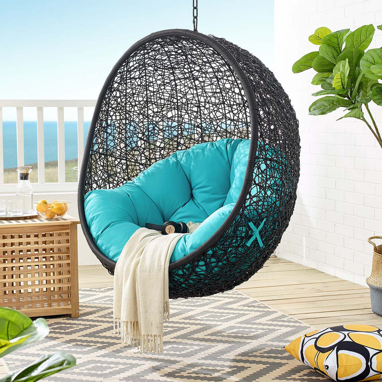 Encase Swing Outdoor Patio Lounge Chair Without Stand in Black Turquoise, EEI-3636-BLK-TRQ