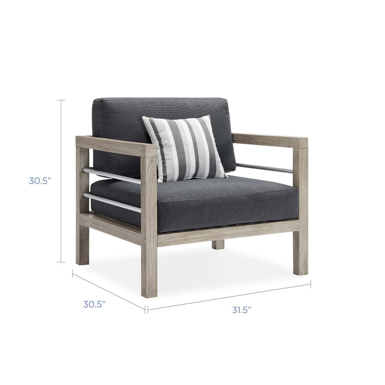 Wiscasset Outdoor Patio Acacia Wood Armchair in Light Gray, EEI-3683-LGR-STE