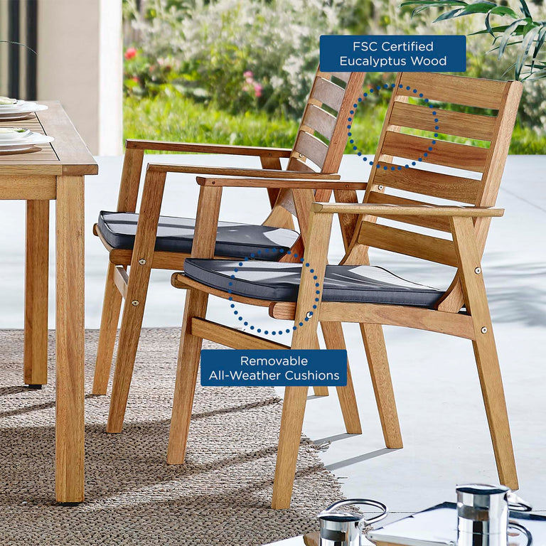 Syracuse Outdoor Patio Eucalyptus Wood Dining Chair Set of 2 in Natural Gray, EEI-3704-NAT-GRY