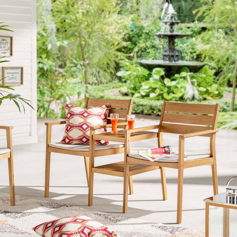Viewscape Outdoor Patio Ash Wood Jack and Jill Chair Set in Natural Taupe, EEI-3710-NAT-TAU
