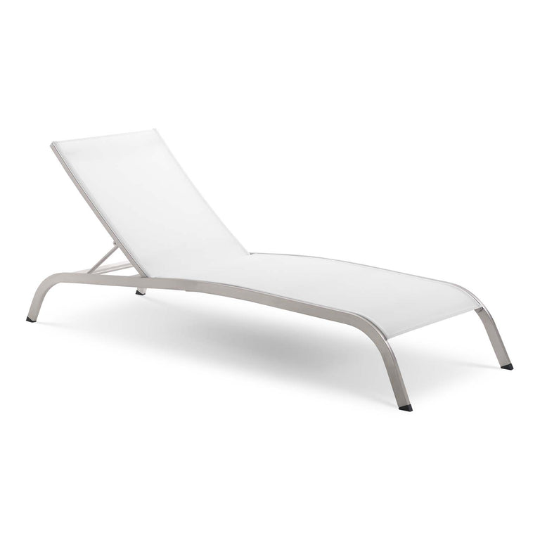 Savannah Mesh Chaise Outdoor Patio Aluminum Lounge Chair in White, EEI-3721-WHI