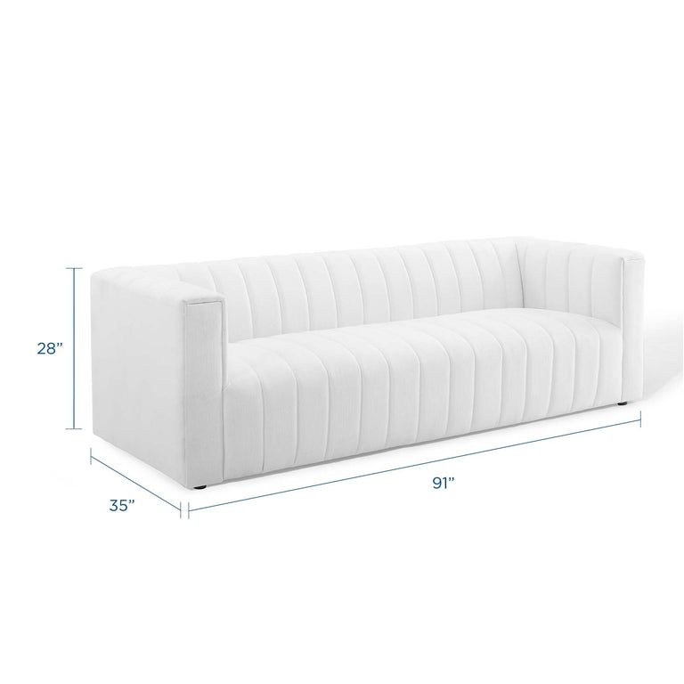 Reflection Channel Tufted Upholstered Fabric Sofa in White, EEI-3881-WHI