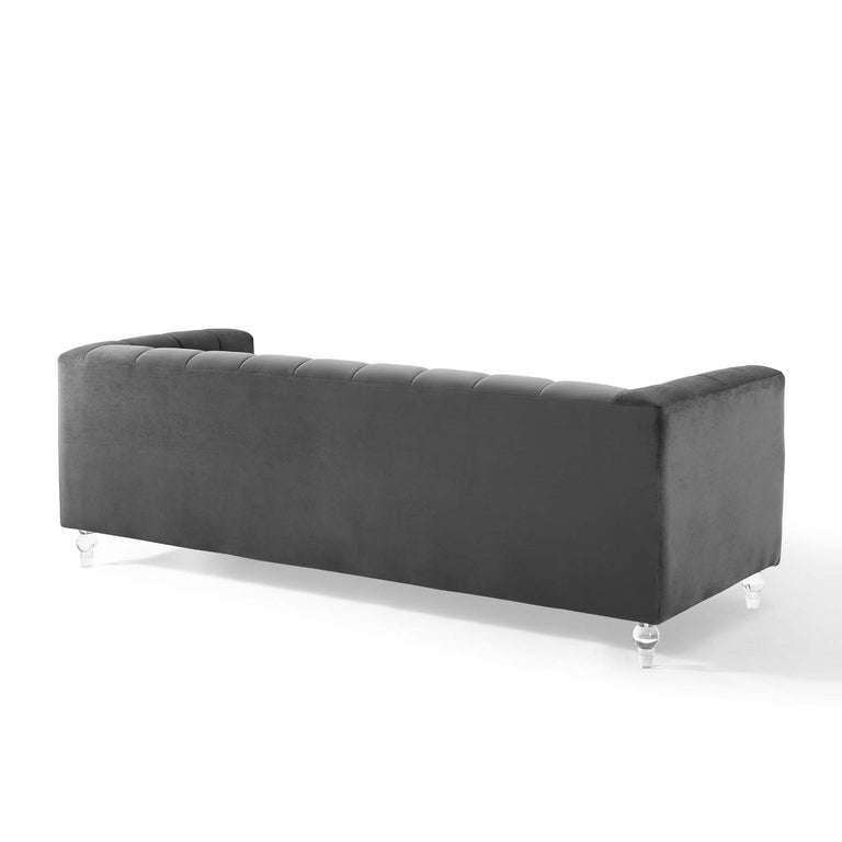 Mesmer Channel Tufted Button Performance Velvet Sofa in Charcoal, EEI-3882-CHA