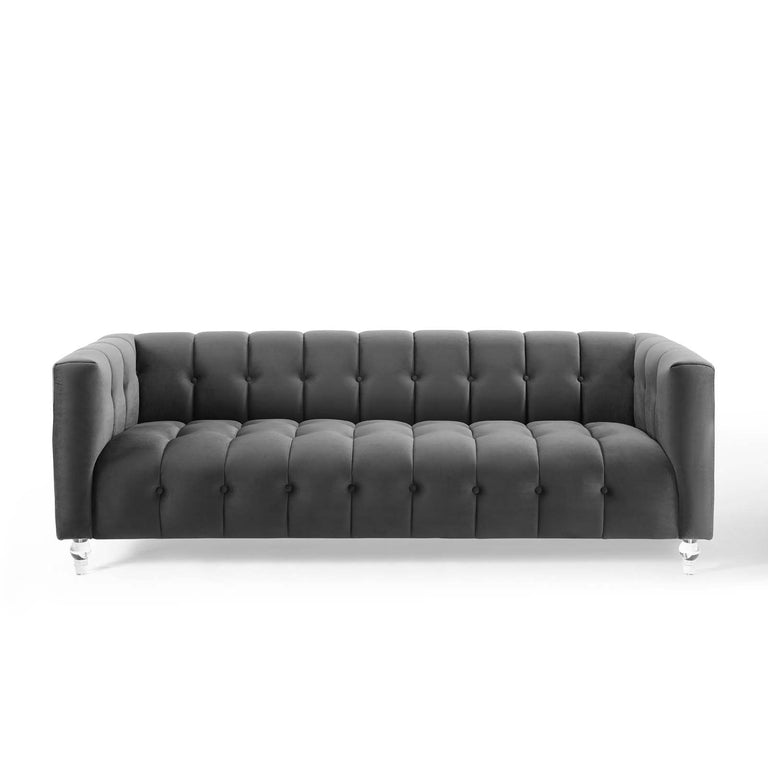 Mesmer Channel Tufted Button Performance Velvet Sofa in Charcoal, EEI-3882-CHA