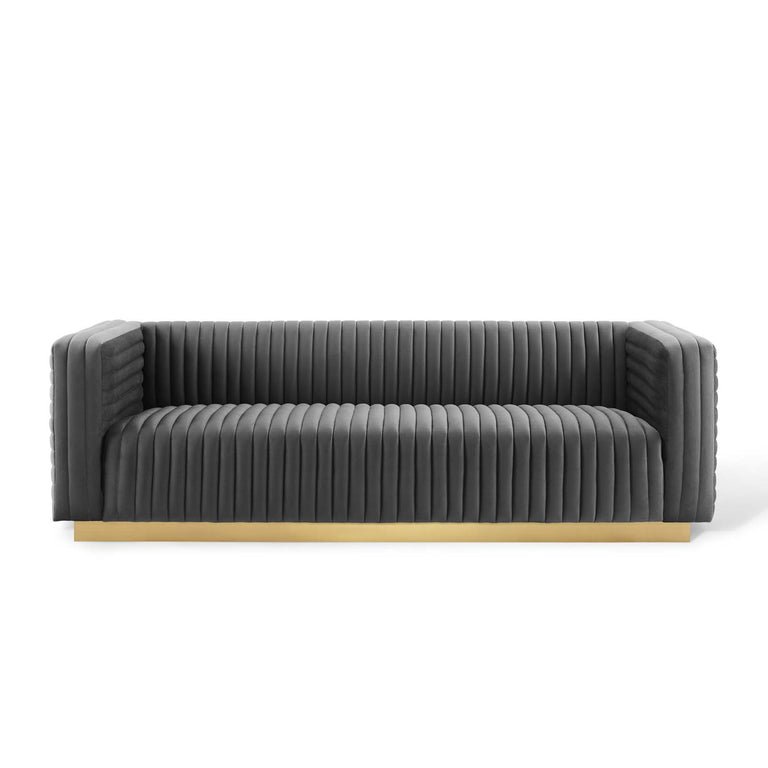 Charisma Channel Tufted Performance Velvet Living Room Sofa in Charcoal, EEI-3886-CHA