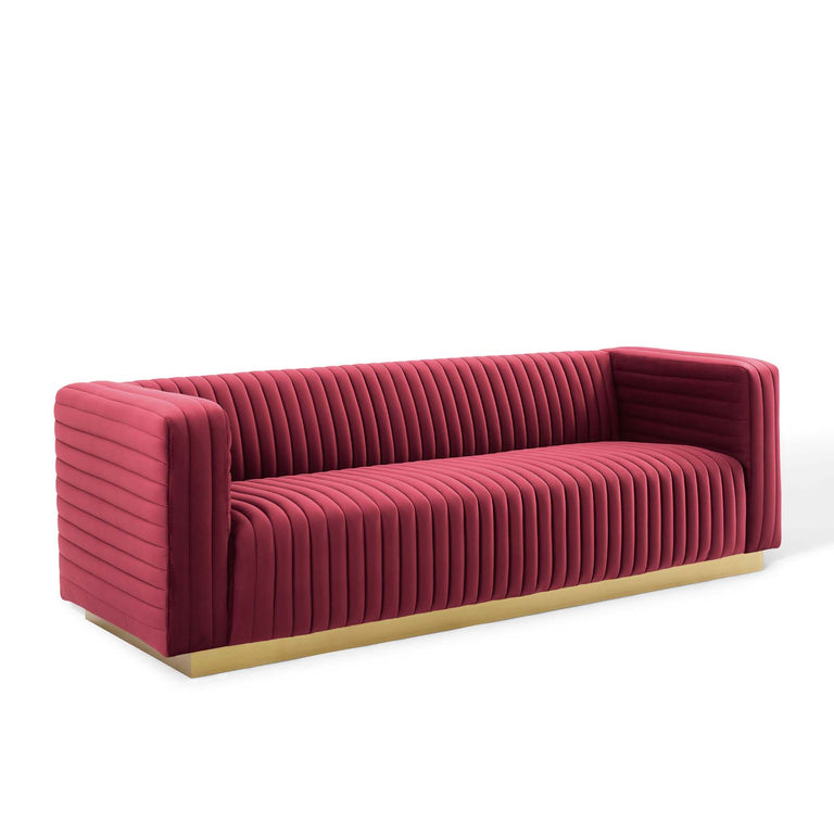 Charisma Channel Tufted Performance Velvet Living Room Sofa in Maroon, EEI-3886-MAR