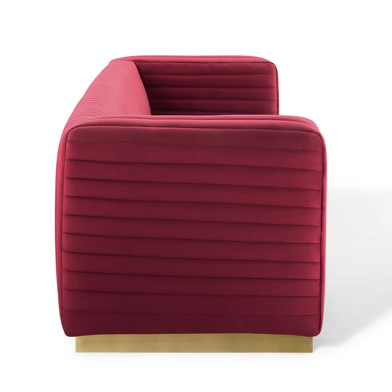 Charisma Channel Tufted Performance Velvet Living Room Sofa in Maroon, EEI-3886-MAR