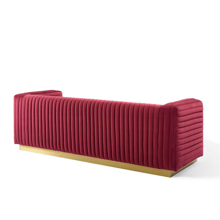 Charisma Channel Tufted Performance Velvet Living Room Sofa in Maroon, EEI-3886-MAR
