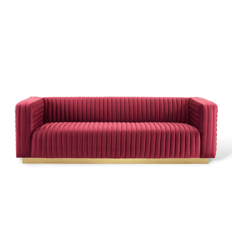 Charisma Channel Tufted Performance Velvet Living Room Sofa in Maroon, EEI-3886-MAR