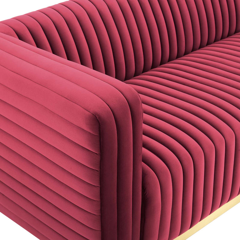 Charisma Channel Tufted Performance Velvet Living Room Sofa in Maroon, EEI-3886-MAR