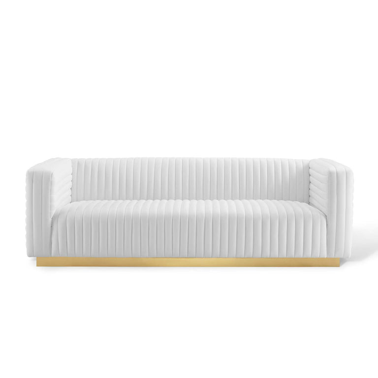 Charisma Channel Tufted Performance Velvet Living Room Sofa in White, EEI-3886-WHI