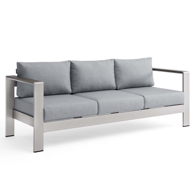Shore Outdoor Patio Aluminum Sofa in Silver Gray, EEI-3917-SLV-GRY
