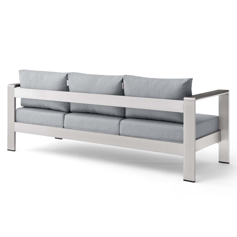 Shore Outdoor Patio Aluminum Sofa in Silver Gray, EEI-3917-SLV-GRY