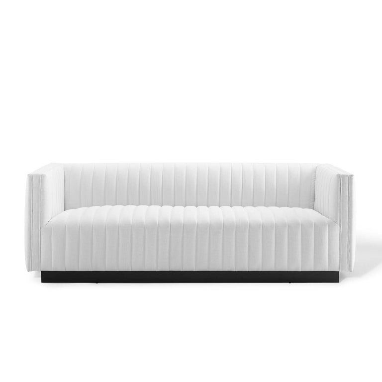 Conjure Tufted Upholstered Fabric Sofa in White, EEI-3928-WHI