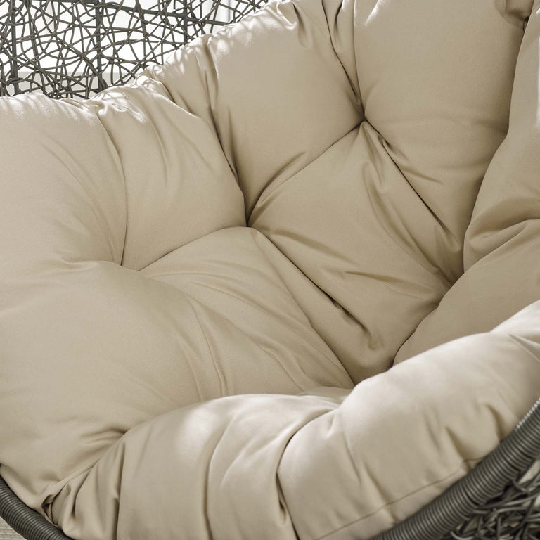 Hide Outdoor Patio Sunbrella® Swing Chair With Stand in Gray Beige, EEI-3929-GRY-BEI