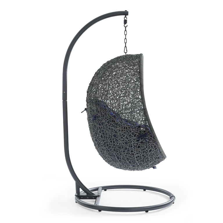 Hide Outdoor Patio Sunbrella® Swing Chair With Stand in Gray Navy, EEI-3929-GRY-NAV