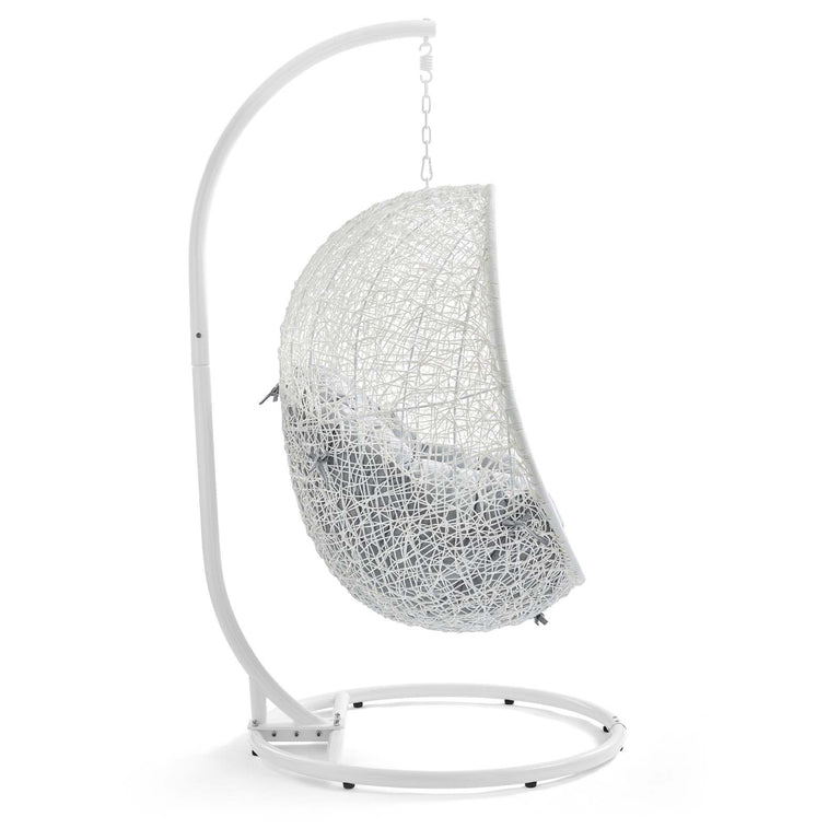 Hide Outdoor Patio Sunbrella® Swing Chair With Stand in White Gray, EEI-3929-WHI-GRY
