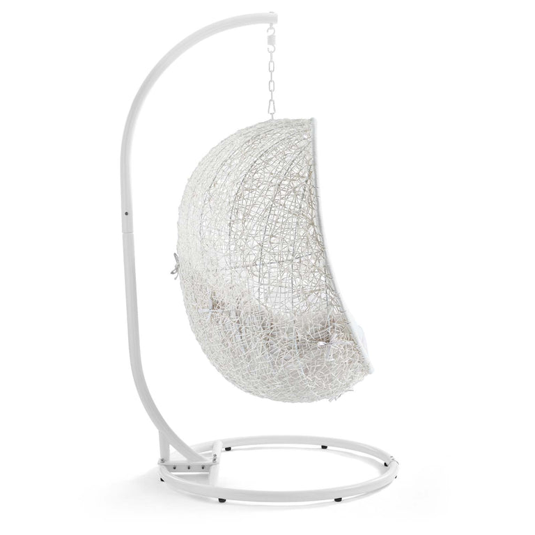 Hide Outdoor Patio Sunbrella® Swing Chair With Stand in White White, EEI-3929-WHI-WHI