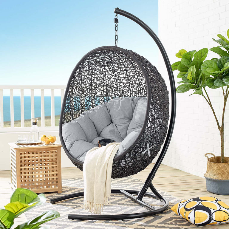 Encase Sunbrella® Swing Outdoor Patio Lounge Chair in Black Gray, EEI-3943-BLK-GRY