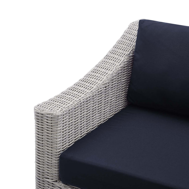 Conway Sunbrella® Outdoor Patio Wicker Rattan Left-Arm Chair in Light Gray Navy, EEI-3975-LGR-NAV