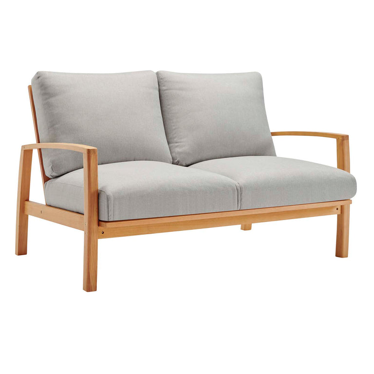 Orlean Outdoor Patio Eucalyptus Wood Sofa and Loveseat Set in Natural Light Gray, EEI-3990-NAT-LGR-SET