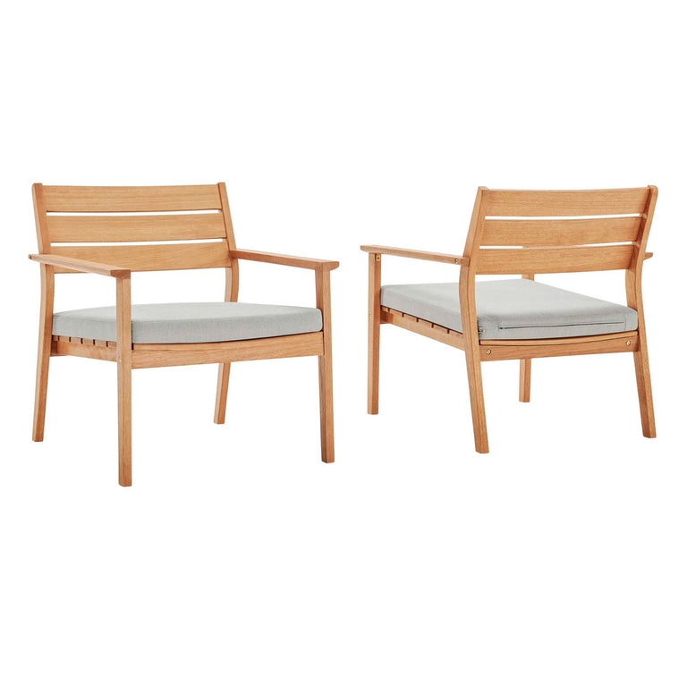 Breton Outdoor Patio Ash Wood Armchair Set of 2 in Natural Taupe, EEI-4009-NAT-TAU