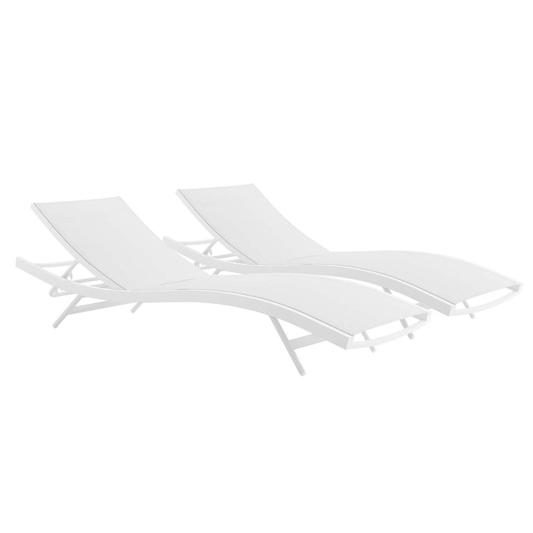 Glimpse Outdoor Patio Mesh Chaise Lounge Set of 2 in White White, EEI-4038-WHI-WHI