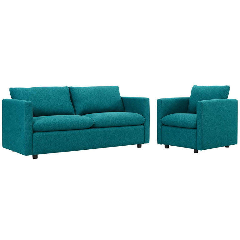 Activate Upholstered Fabric Sofa and Armchair Set in Teal, EEI-4045-TEA-SET