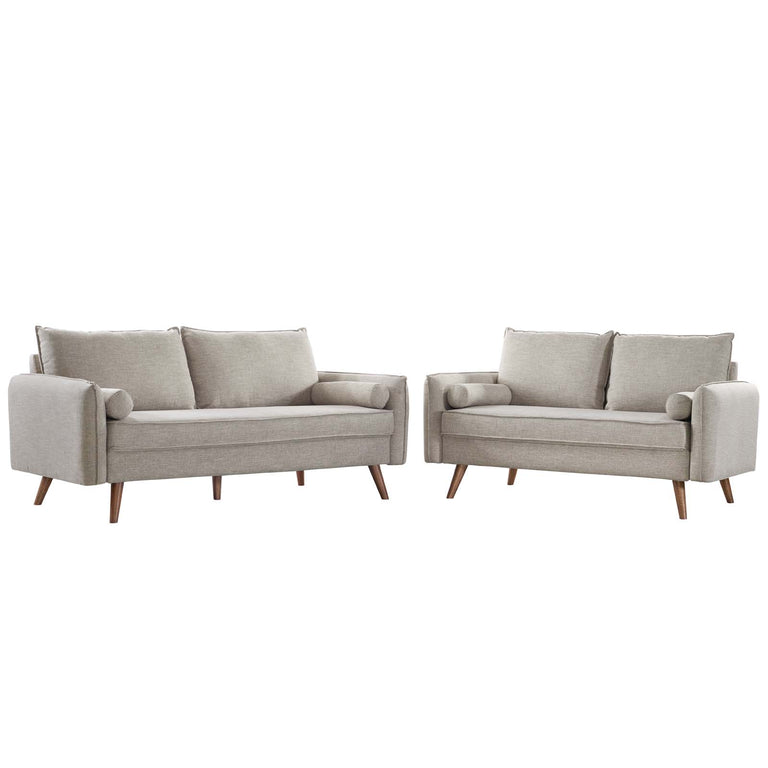 Revive Upholstered Fabric Sofa and Loveseat Set in Beige, EEI-4047-BEI-SET