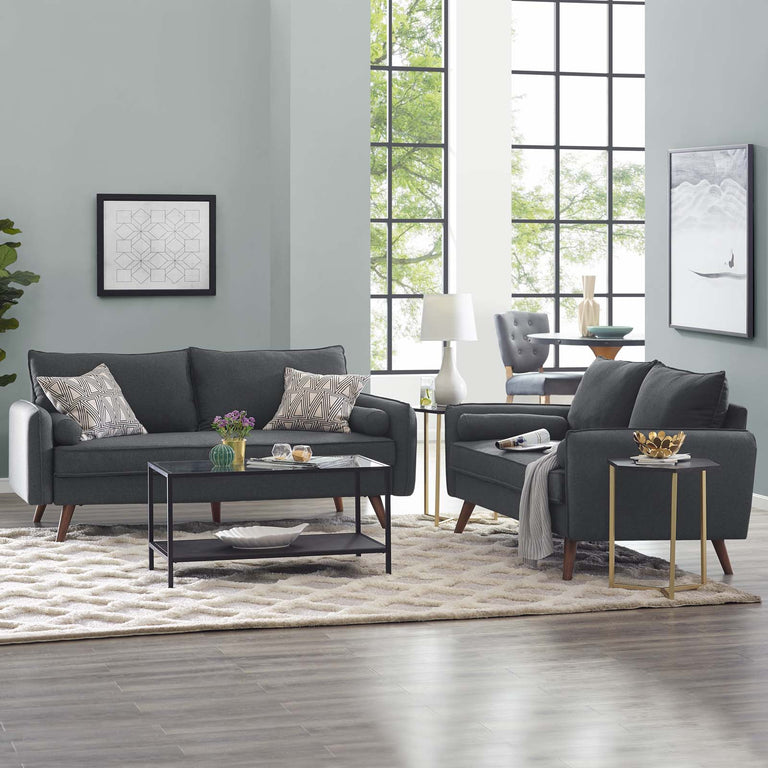 Revive Upholstered Fabric Sofa and Loveseat Set in Gray, EEI-4047-GRY-SET