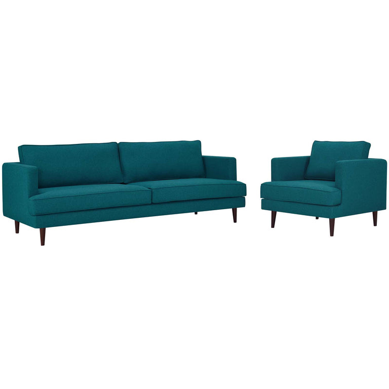 Agile Upholstered Fabric Sofa and Armchair Set in Teal, EEI-4080-TEA-SET